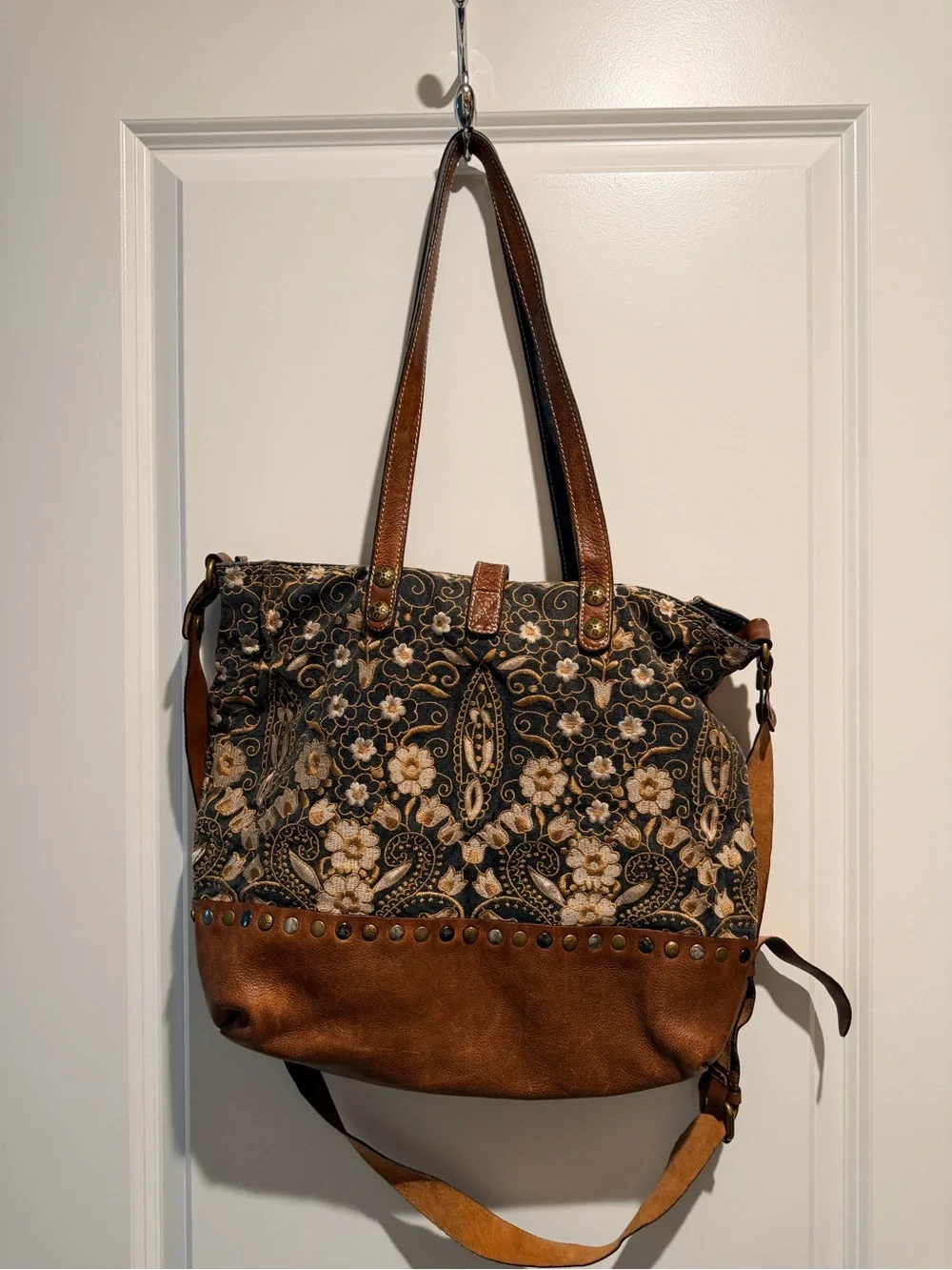 Patricia Nash Brown and Black Patterned Tote with Stud Accents - Picture 2 of 5